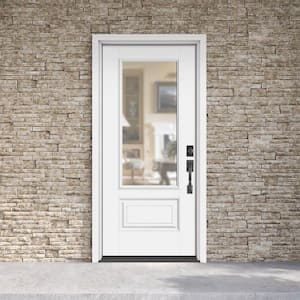 Performance Door System 36 in. x 80 in. 3/4 Lite Clear Left-Hand Inswing White Smooth Fiberglass Prehung Front Door