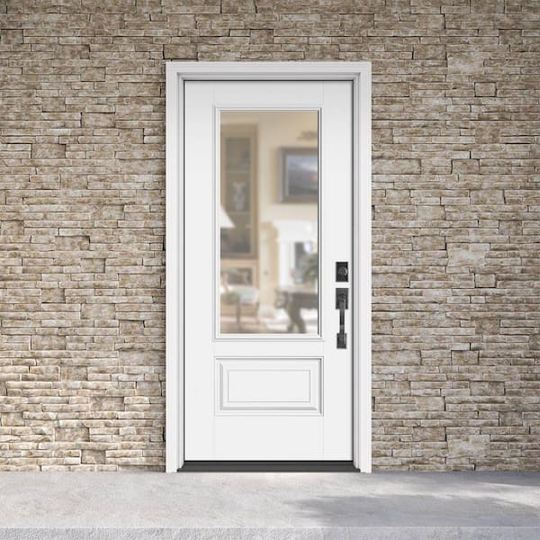 Performance Door System 36 in. x 80 in. 3/4 Lite Clear Left-Hand Inswing White Smooth Fiberglass Prehung Front Door