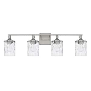 33.5 in. W x 10 in. H x 7 in. E 4-Light Clear Water Glass Vanity Light in Brushed Nickel