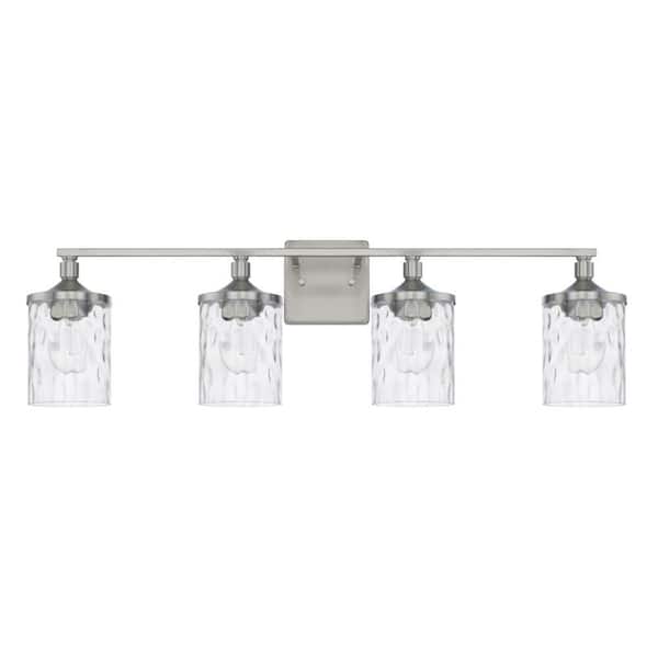 HOMEPLACE LIGHTING 33.5 in. W x 10 in. H x 7 in. E 4-Light Clear Water Glass Vanity Light in Brushed Nickel