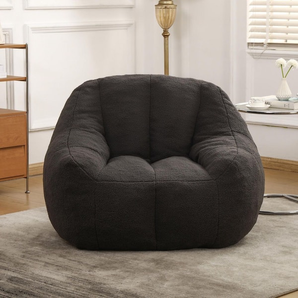 37.4 in. W Dark Gray Faux Fur Teddy Medium Bean Bag for Living Room, Bedroom