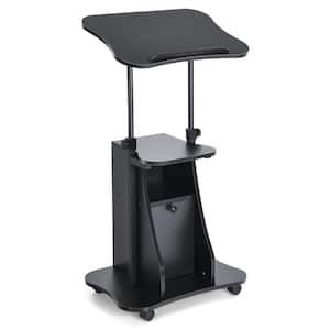 21.5 in. Black Height Adjustable Standing Desk Mobile Podium Cart with Tilt Desktop and Door Cabinet