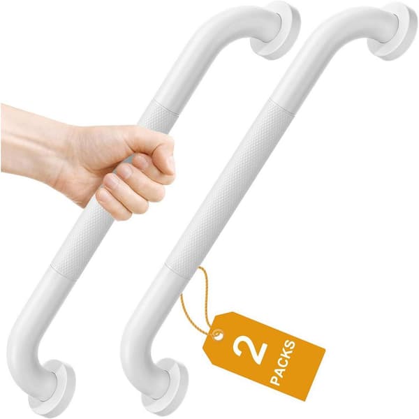 Anqtovp 2 Pack 16in. White Shower Grab Bars, Anti-Slip Stainless Steel Safety Handles for Bathtubs, Showers, Seniors, & Handicap