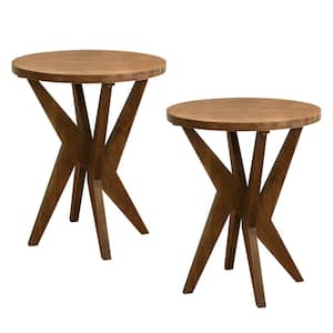 20 in. Natural Round Smooth Top Solid Wood Coffee Table with Crossed Legs and Sturdy 4-Leg Base (Set of 2)