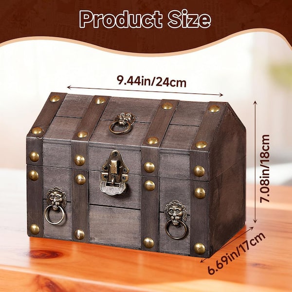 Vintage Grey Wooden Jewelry Chest with Lock-Handmade Antique
