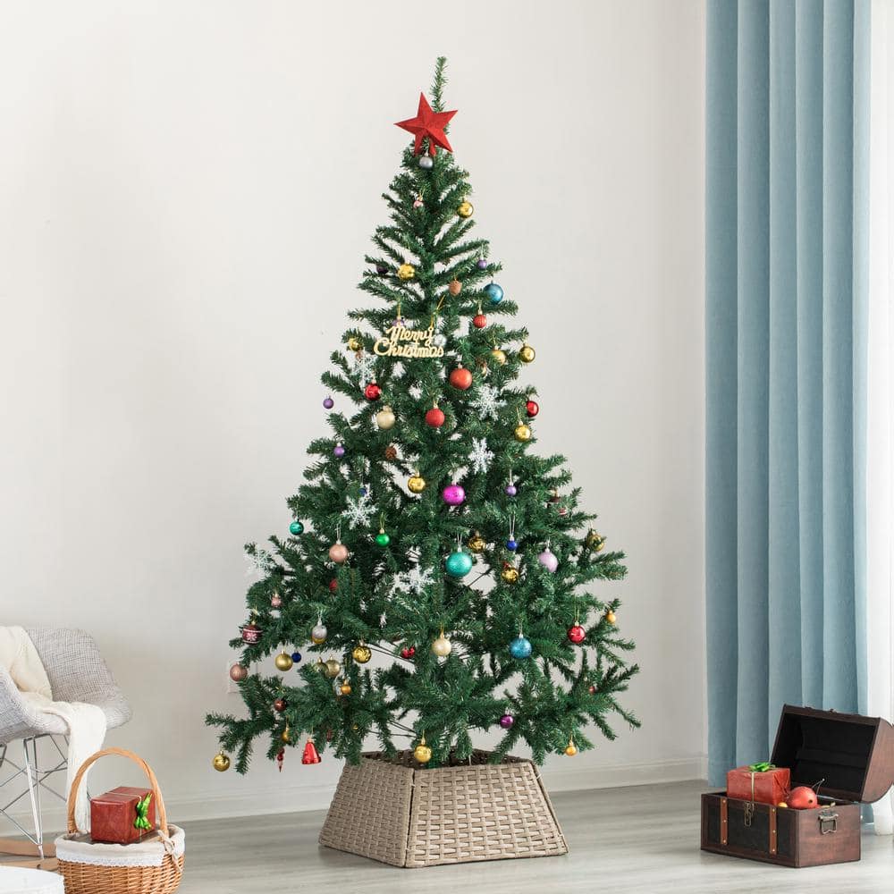 Gray Foldable Rattan Christmas Tree Skirt Collar Basket