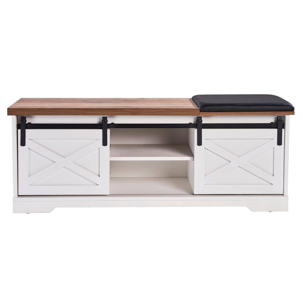 47 in. Beige Farmhouse Freestanding Storage Cabinet