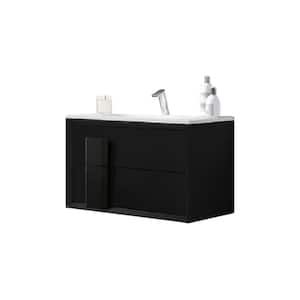 Decor Cristal 32 in. W x 18 in. D Bath Vanity in Black with Ceramic Vanity Top in White with White Basin and Sink