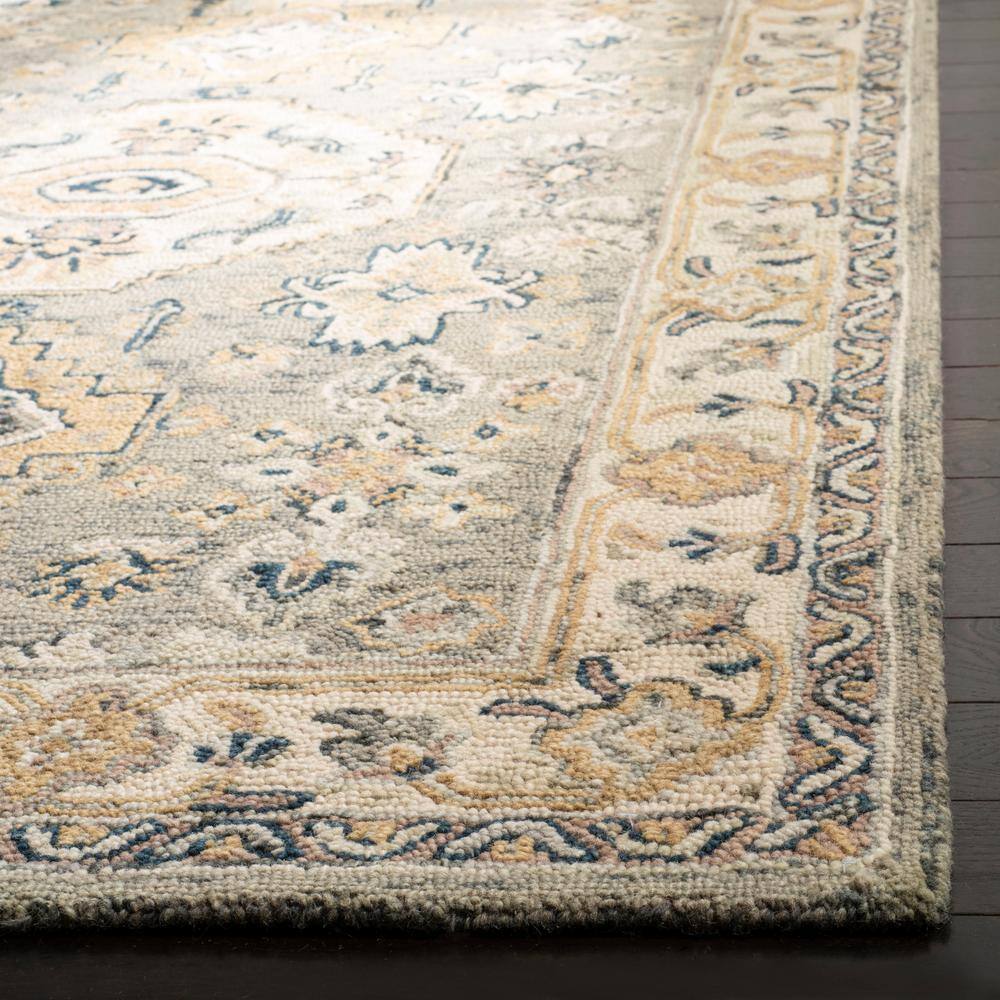 Ivory and Moss Floral Hand-Tufted Wool Runner Rug