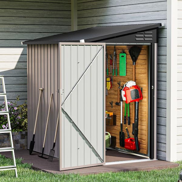 6 ft. W x 4 ft. D Outdoor Brown Lean-To Storage Metal Shed with Sloping Roof and Lockable Door (23 sq. ft. )