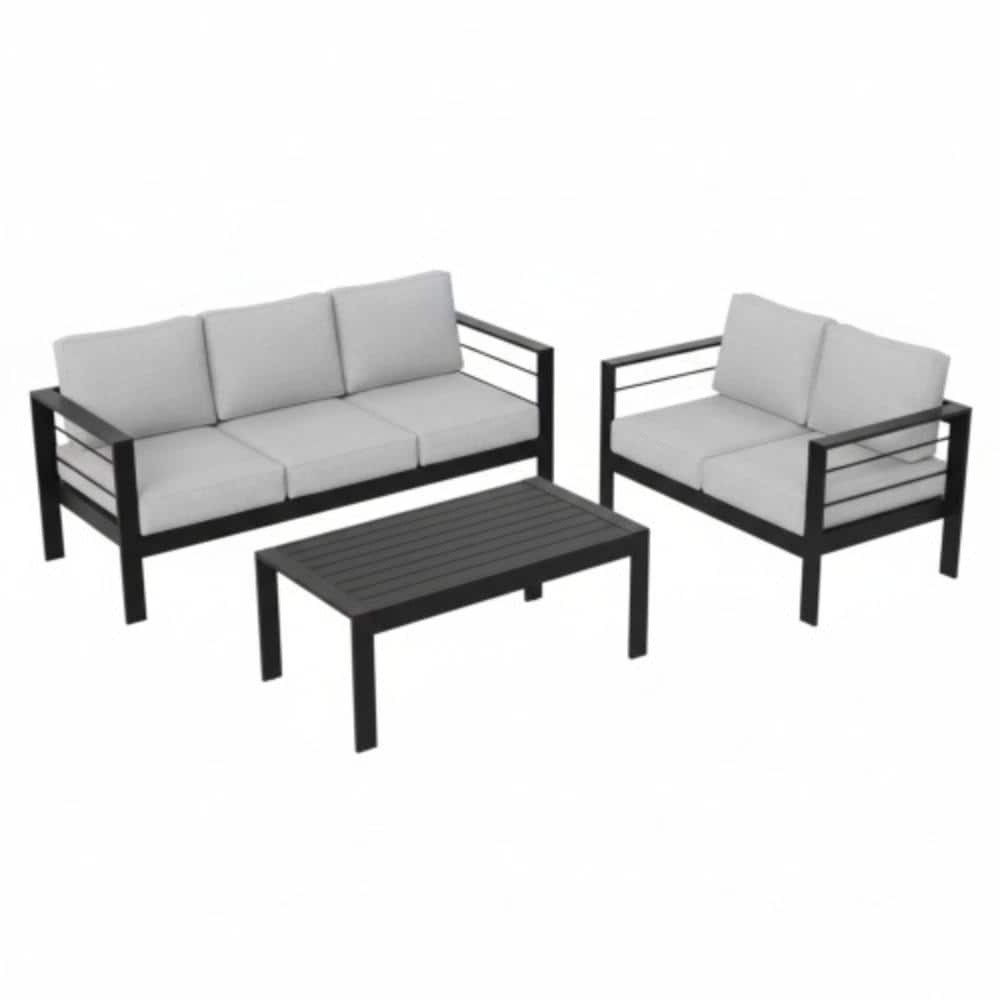 3-Piece Metal Outdoor Conversation Patio Furniture Set with Gray Cushions price history on PriceWatchPro
