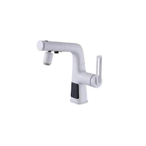 Single Handle Pull-out Bathroom Faucet with Digital Display in White