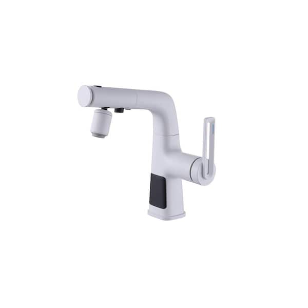Flynama Single Handle Pull-out Bathroom Faucet with Digital Display in White