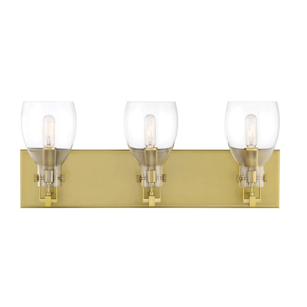 Soft Brass Tiberia 3-Light Bath Vanity with Clear Glass Shades