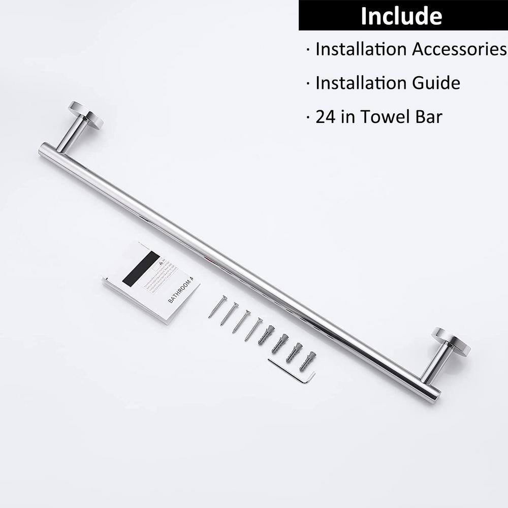 Polished Chrome 24-Inch Stainless Steel Wall Mounted Towel Bar