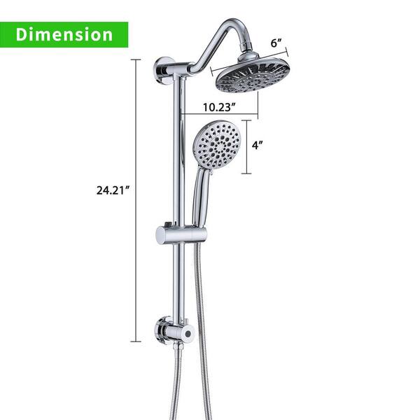 6 Spray 6 in. Dual Shower Head and Handheld Shower Head Wall