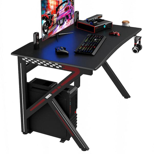 Costway 43.5 inch Gaming Desk Z Shape Office PC Computer Desk Gamer Tables  w/ LED Lights
