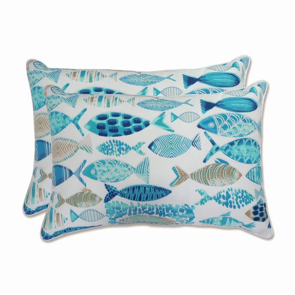 Hooked Seaside Blue Rectangular Outdoor Throw Pillow Set