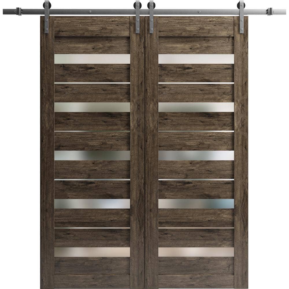Assemble Required 30 in. x 80 in. 2 Panel Frosted Glass Cognac Oak Solid Wood Sliding Barn Door with Hardware Kit price history on PriceWatchPro