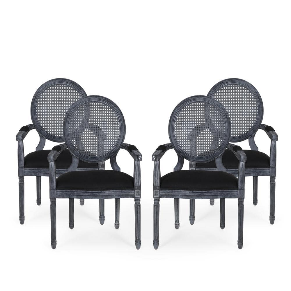 Noble House Huller Black and Gray Wood and Fabric Arm Chair (Set of 2)  105456 - The Home Depot