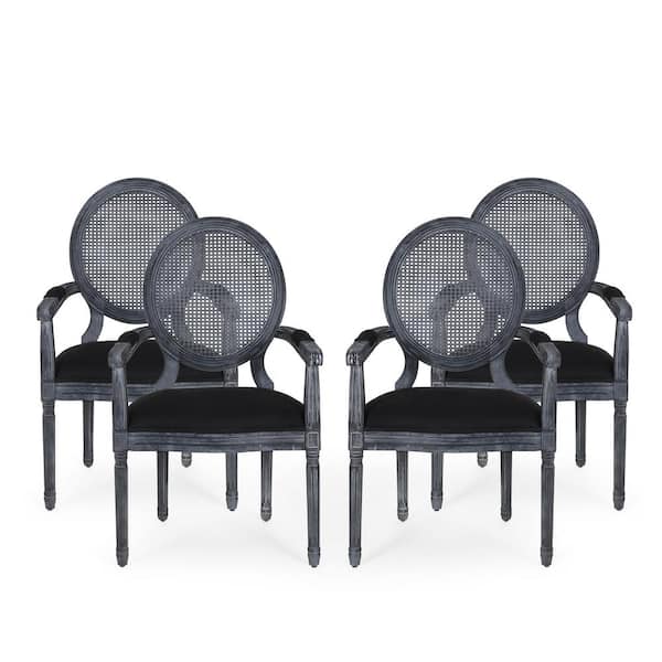 Noble House Huller Black and Gray Upholstered Dining Chair (Set of 4)
