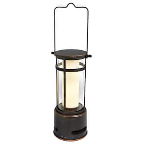 Oil-Rubbed Bronze Intergrated LED Outdoor Rechargeable Battery-Powered Camping Lantern with Bluetooth Speaker