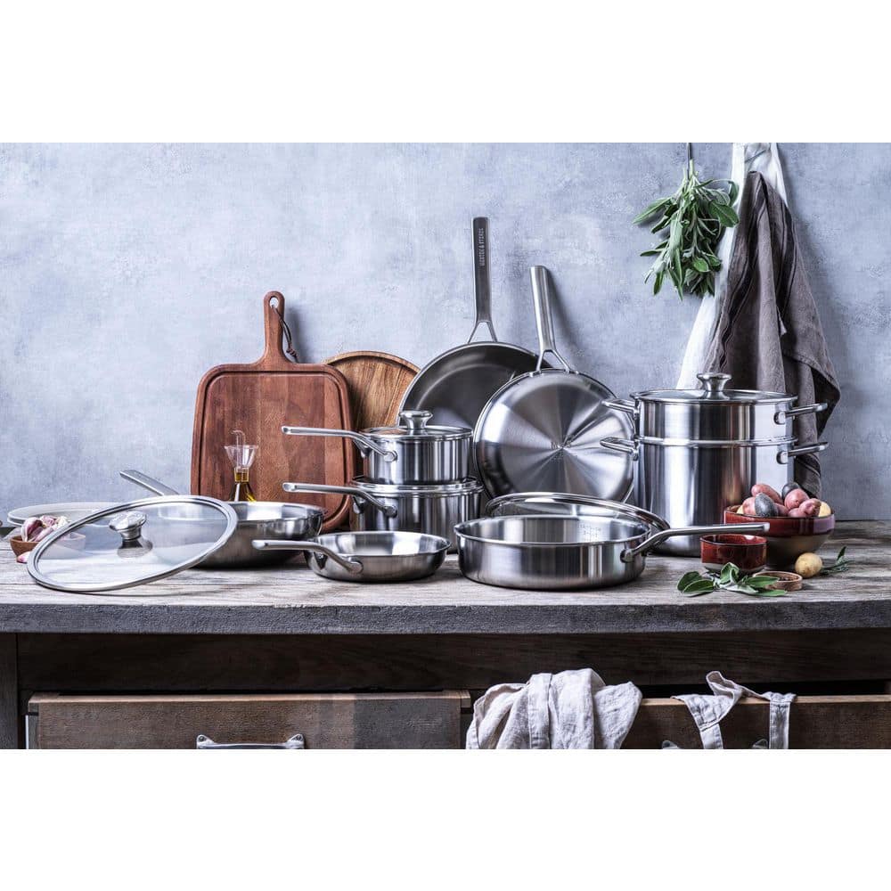 14-Piece Stainless Steel Tri-Ply Cookware Set with Glass Lids