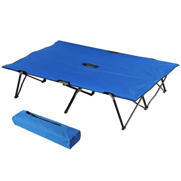 Otryad Metal Garden Stool, Portable Outdoor 2-Person Folding Camping Cot with Carry Bag for Camping Beach Hiking in Blue