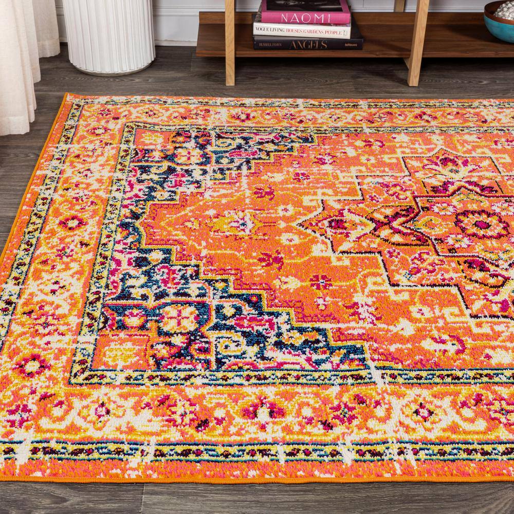 Brooklyn Orange and Blue Synthetic Medallion 8' x 10' Area Rug