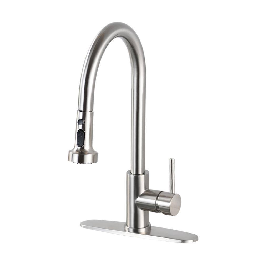Single Handle Pull Down Sprayer Kitchen Faucet with Sprayer in Brushed Nickel