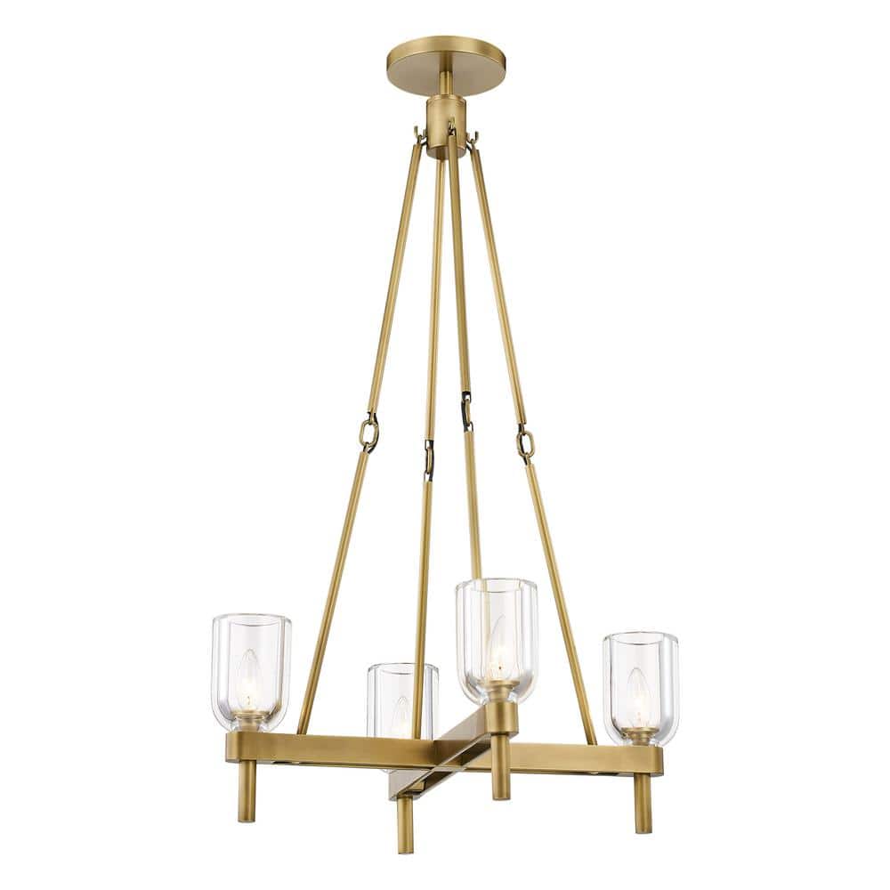 Lucian Vintage Brass and Crystal 4-Light Chandelier