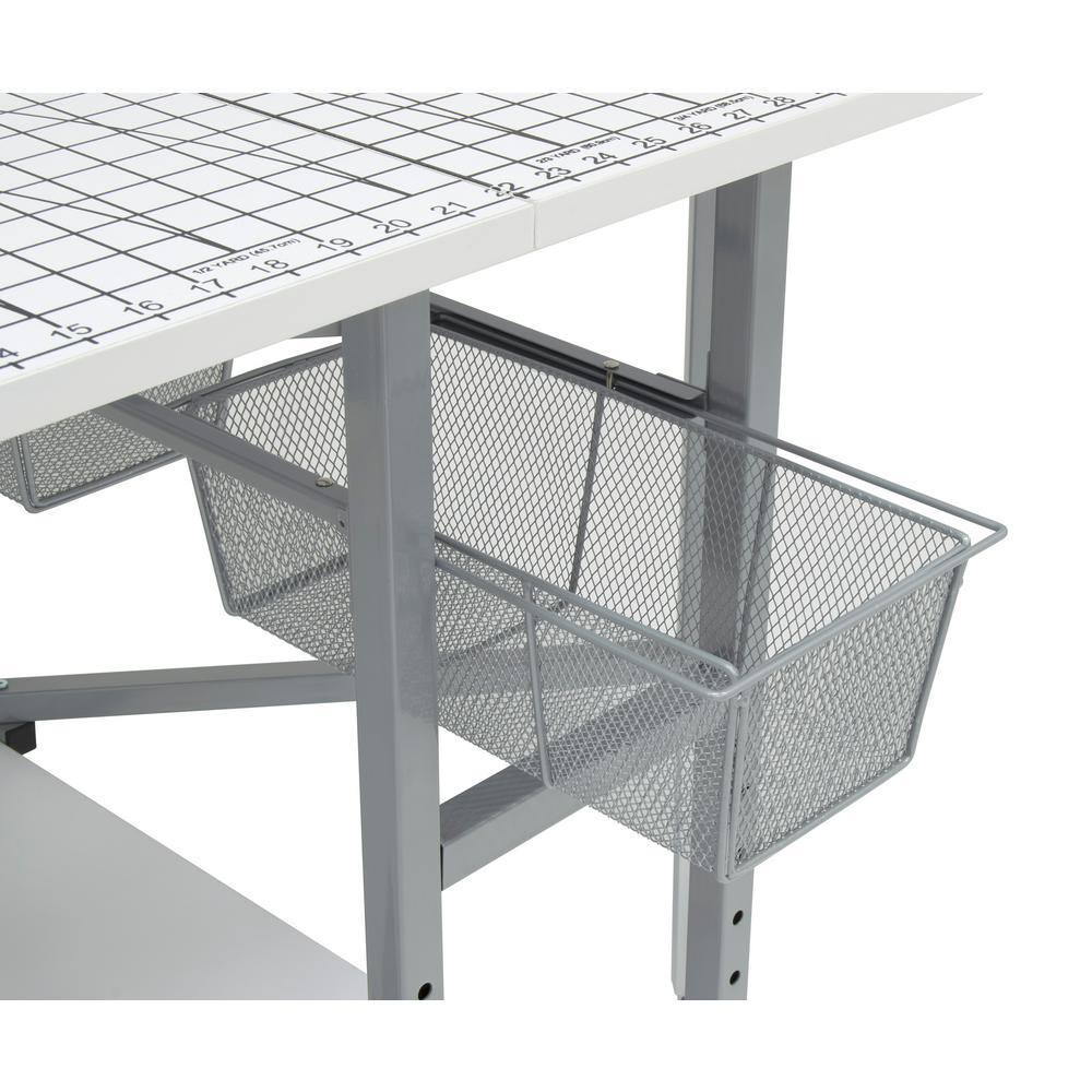 Adjustable Silver and White Folding Cutting Table with Grid Top