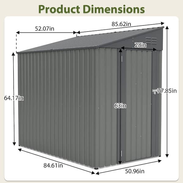 Cesicia 7 ft. W x 4 ft. D Heavy-Duty Metal Lean-To Shed for Garden