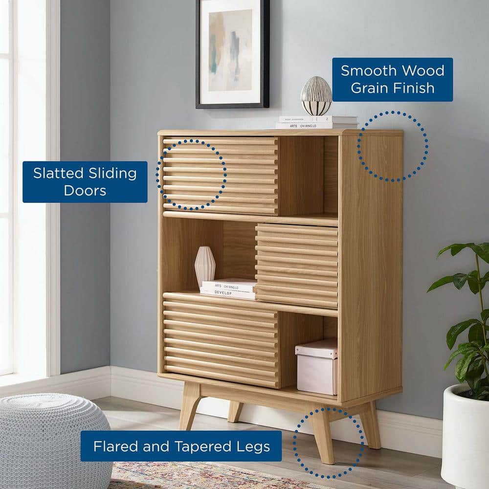 Oak 3-Tier Light Wood Mid-Century Modern Accent Cabinet