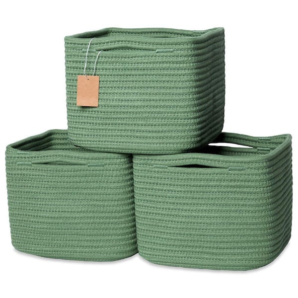 コーデュロイ グリーン バスケット Green 9 in. x 7 in. Cotton Rope Woven Cube Storage Decorative