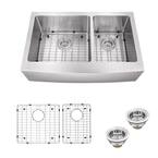 Farmhouse Apron Front Undermount 16-Gauge Stainless Steel 33 in. 60/40 Double Bowl Kitchen Sink with Grids and Drains