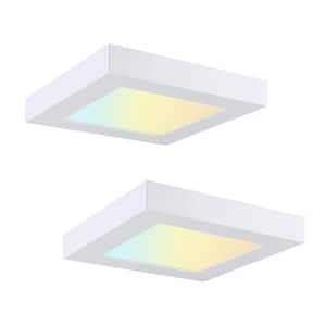 5.5 in. Square Color Selectable LED Integrated LED Flush Mount Downlight, White (2-Pack)