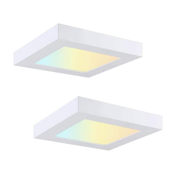 RUN BISON 5.5 in. Square Color Selectable LED Integrated LED Flush Mount Downlight, White (2-Pack)