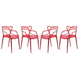 Milan Red Modern Plastic Wire Design Arm Chair Set of 4
