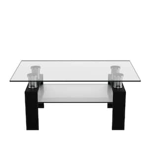 39 in. Black 17.5 in. Rectangle Glass Coffee Table