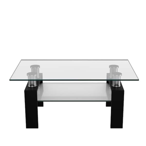Costway 39 in. Black 17.5 in. Rectangle Glass Coffee Table