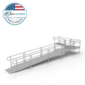 PATHWAY 30 ft. L-Shaped Aluminum Wheelchair Ramp Kit with Solid Surface Tread, 2-Line Handrails and 4 ft. Turn Platform