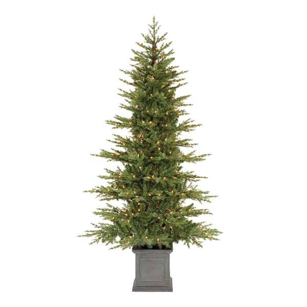 Home Accents Holiday 6.5 ft Winwood Grand Fir Potted Pre-Lit Artificial Christmas Tree with 300 Mini Warm White Lights