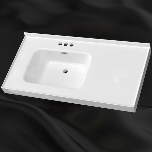 Ter 43 in. W x 22 in. D Solid Surface White Rectangular Double Sink Vanity Top w/ Backsplash and Basin 3-Hole Countertop