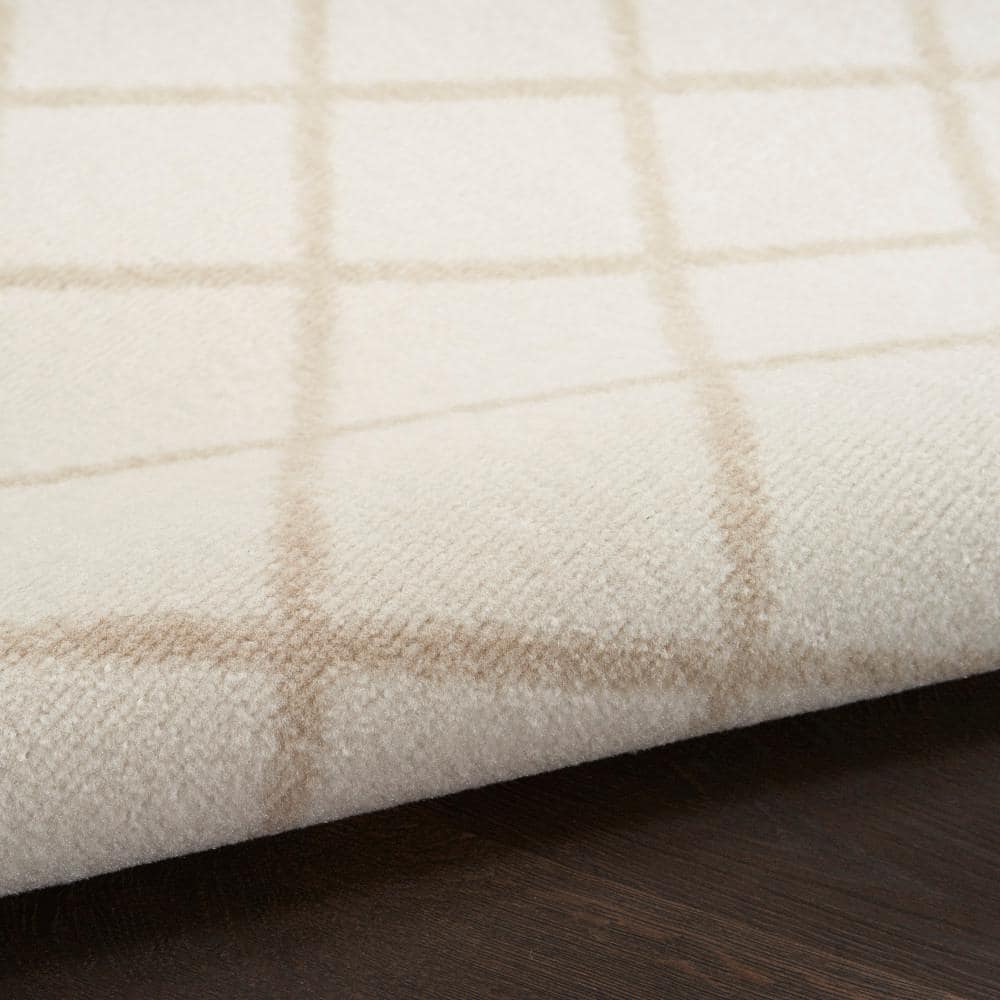 Ivory Beige Geometric Synthetic 5' x 7' Area Rug