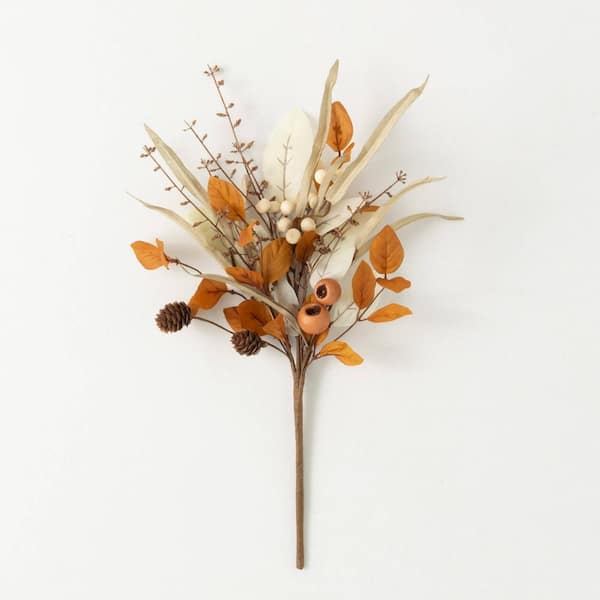 SULLIVANS 21" Artificial Fall Mixed Foliage Pick, Brown-Cream