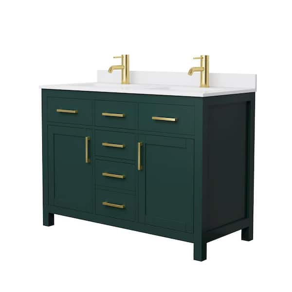 Wyndham Collection Beckett 48 in. W x 22 in. D x 35 in. H Double Sink Bathroom Vanity in Green with White Cultured Marble Top