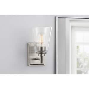 Wakefield 5.25 in. 1-Light Brushed Nickel Modern Wall Sconce with Clear Glass Shade