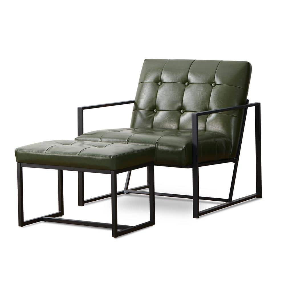 Hunter Green Faux Leather and Chrome Accent Chair Set