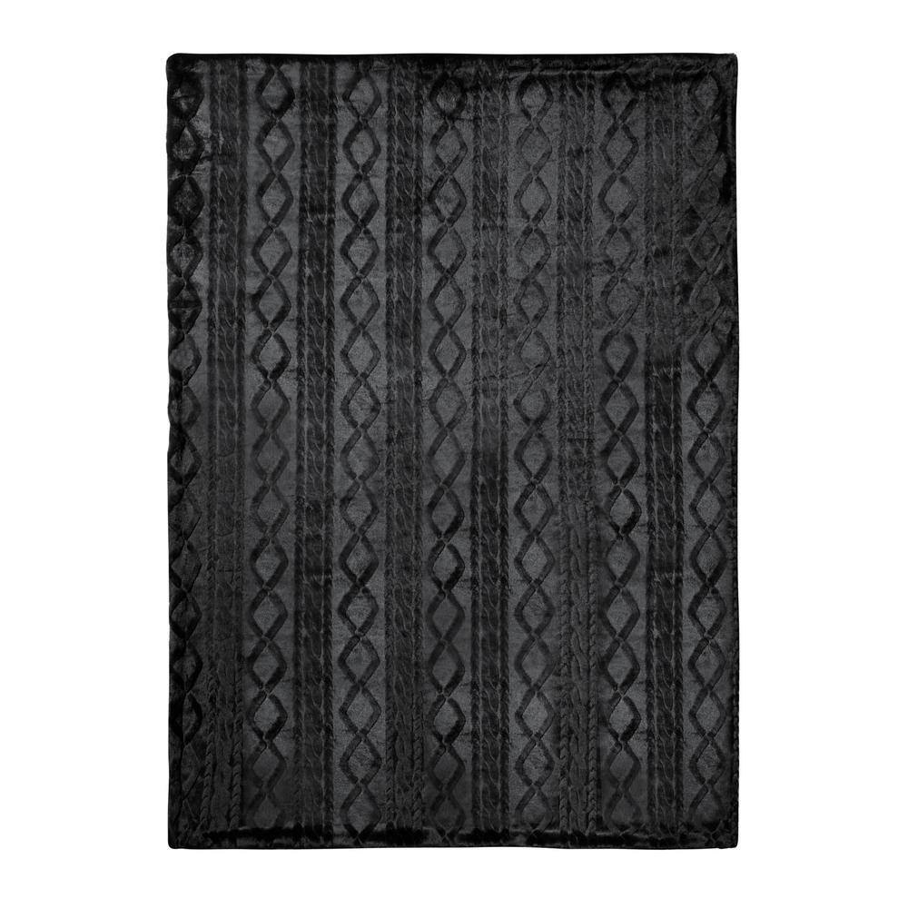 Black Embossed Cable Faux Fur Reversible Throw Blanket 50" x 70"